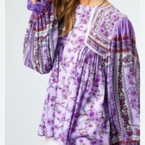 DAVI & DANI Purple Floral Boho Peasant Blouse Size Medium
